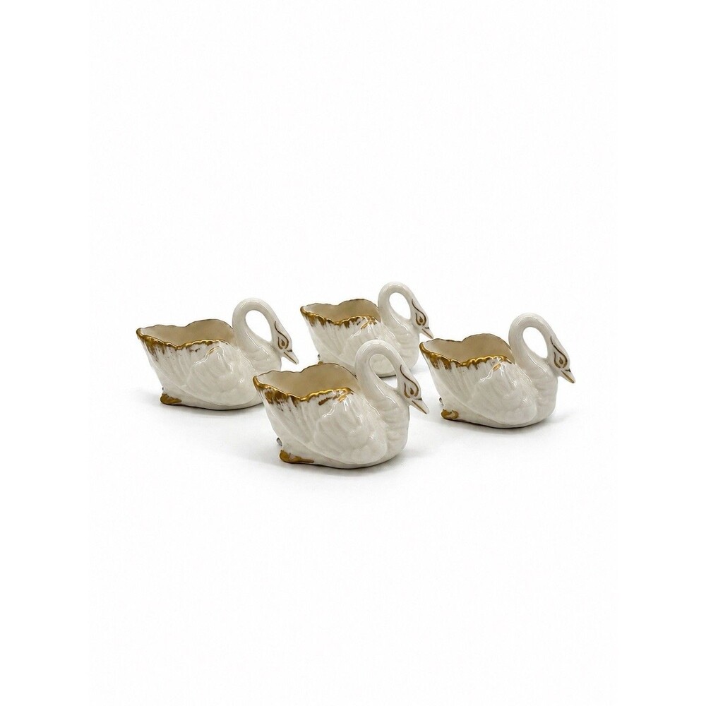 Lenox Swans 4 Ivory Small Salt Cellars Trinket Dishes Vintage Bridal